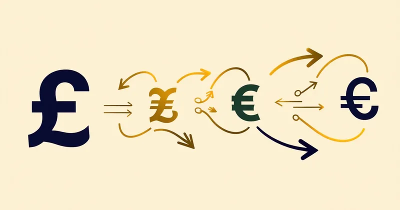 Abstract illustration of GBP to Nigerian Naira and Pakistani Rupee currency flows