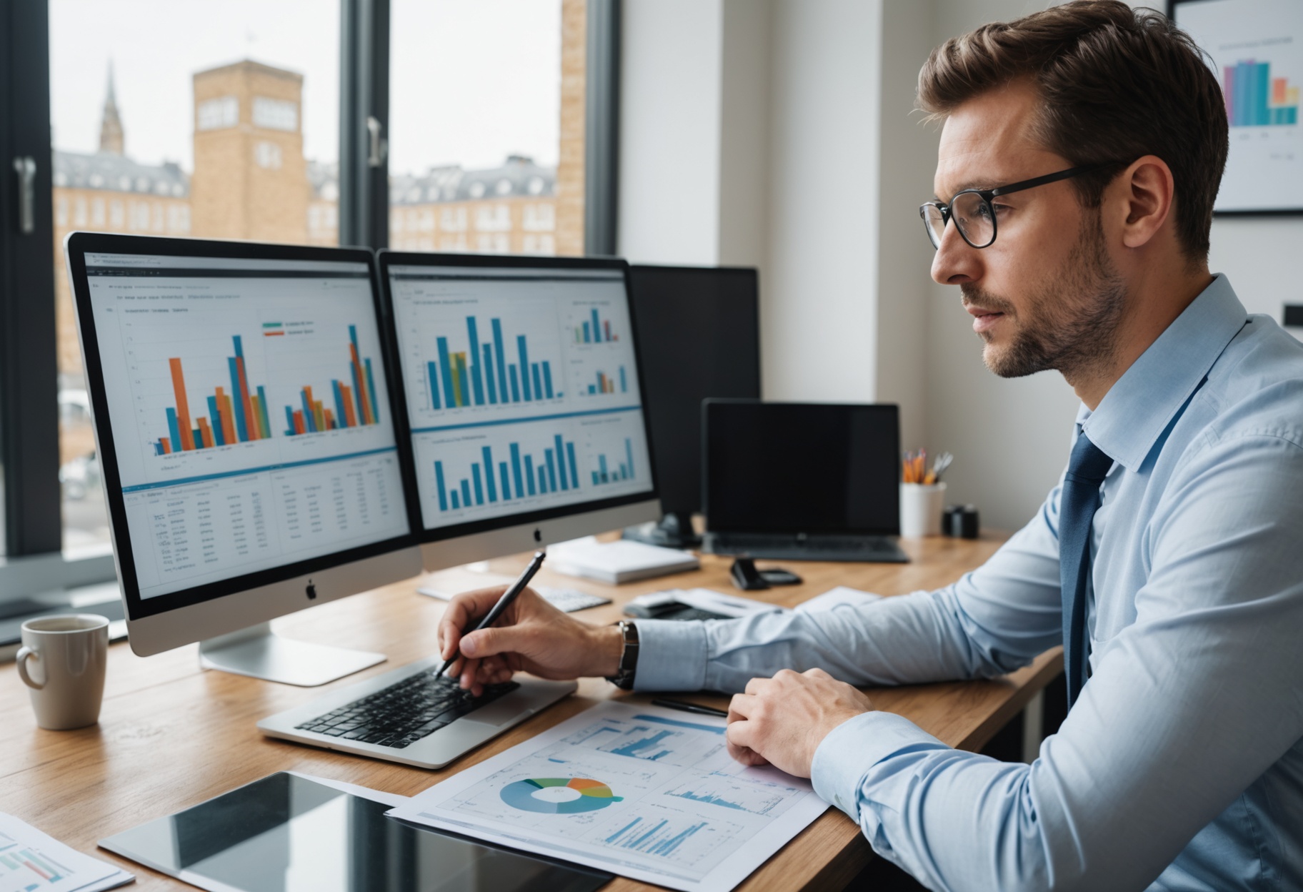 Financial advisor reviewing portfolio allocation charts