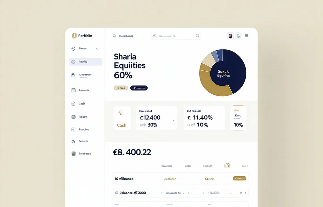 Wealth8 platform dashboard showing portfolio composition with Sukuk and Sharia-screened equities breakdown