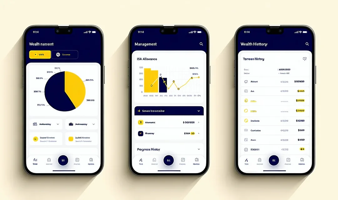 Wealth8 platform overview showing multiple screens of the ISA investment app